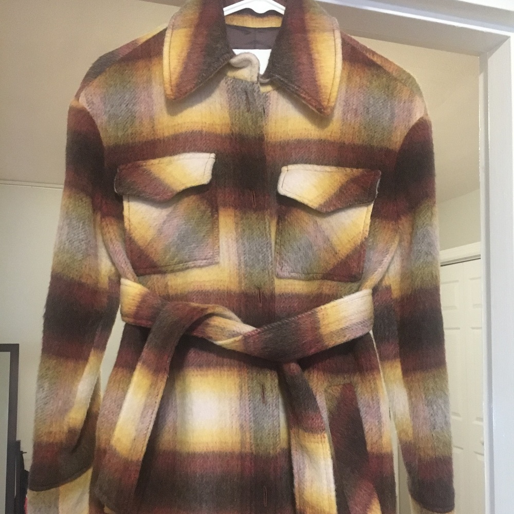 Mango Checked wool-blend shacket coat